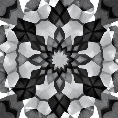 The primary subject of the image is a black and white geometric pattern, which appears to be a digital art or illustration. The setting is a white background, and the visual style is a combination of photo and digital art. The dominant colors are black and white, creating a classic and timeless atmosphere.